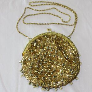 MCM Unbranded Gold Beaded Sequin Clasp Purse